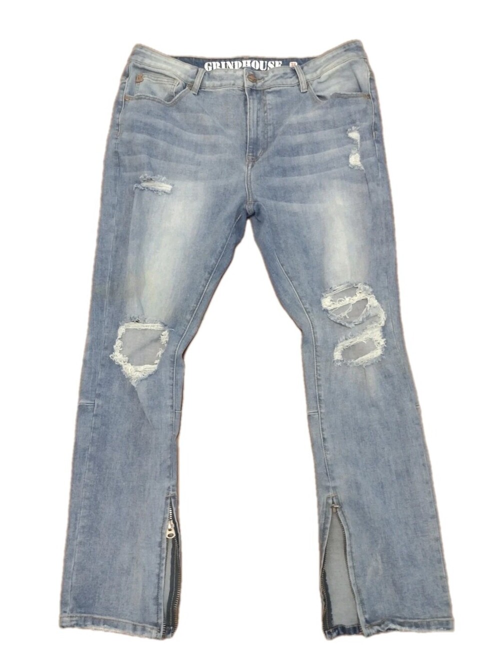 Grindhouse Denim NYC Distressed Jeans 38 Moto Zip Ankle Stretch Streetwear